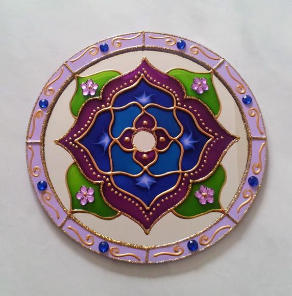 Espelho Mandala Flor Azul e Violeta 15cm Dia das Mães