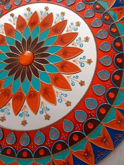 Espelho Mandala Marrom Laranja Turquesa 50cm