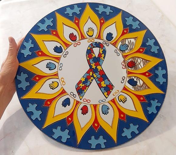 Espelho Mandala Símbolos do Autísmo 40cm