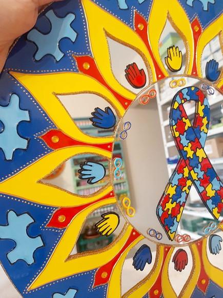 Espelho Mandala Símbolos do Autísmo 40cm