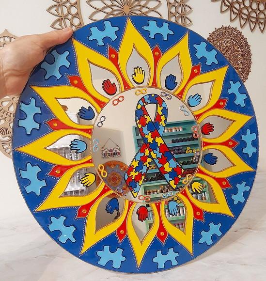 Espelho Mandala Símbolos do Autísmo 40cm