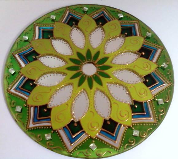 Espelho Mandala Vitral Verde 20cm