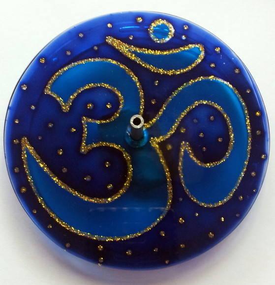 Incensário Om Azul 12cm Vidro