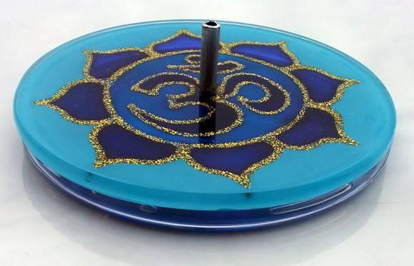 Incensário Om Azul 12cm Vidro