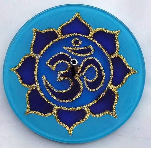 Incensário Om Azul 12cm Vidro
