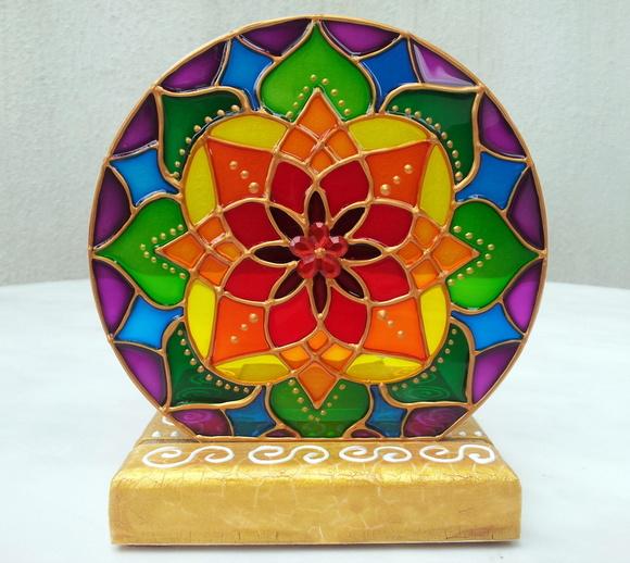 Luminária de Mesa com Vela Mandala 7 Cores Base mdf