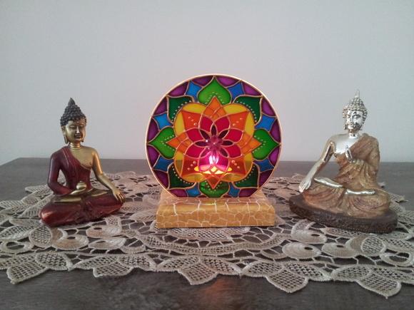 Luminária de Mesa com Vela Mandala 7 Cores Base mdf