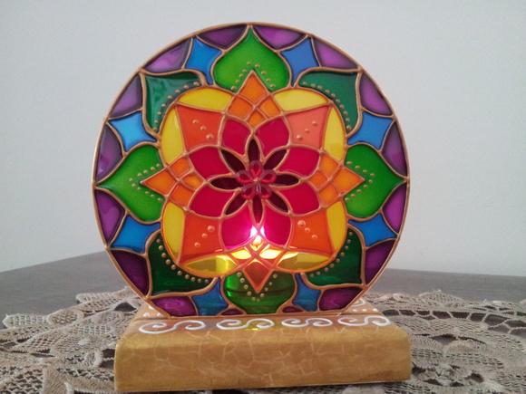 Luminária de Mesa com Vela Mandala 7 Cores Base mdf