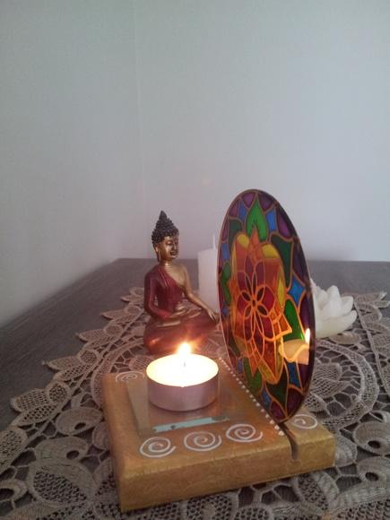 Luminária de Mesa com Vela Mandala 7 Cores Base mdf
