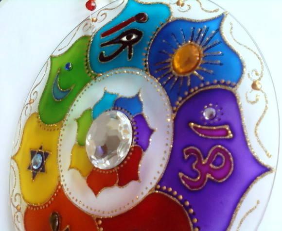 Mandala 7 Amuletos 20cm em Vidro