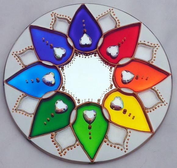 Mandala 8 Pétalas em Espelho de 15cm