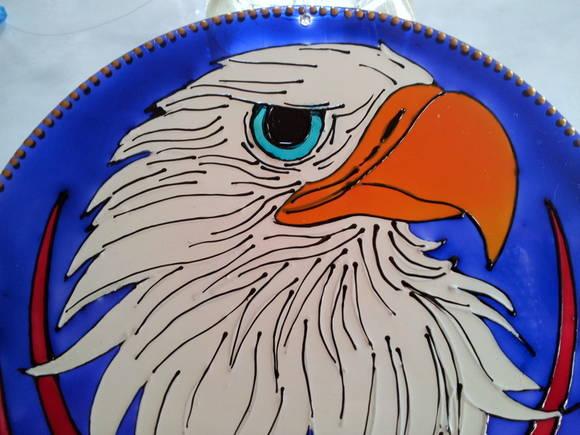 Mandala Águia Fundo Azul Vidro 25cm