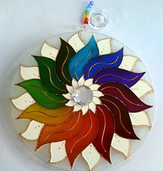 Mandala Arco Íris em Vidro 25cm