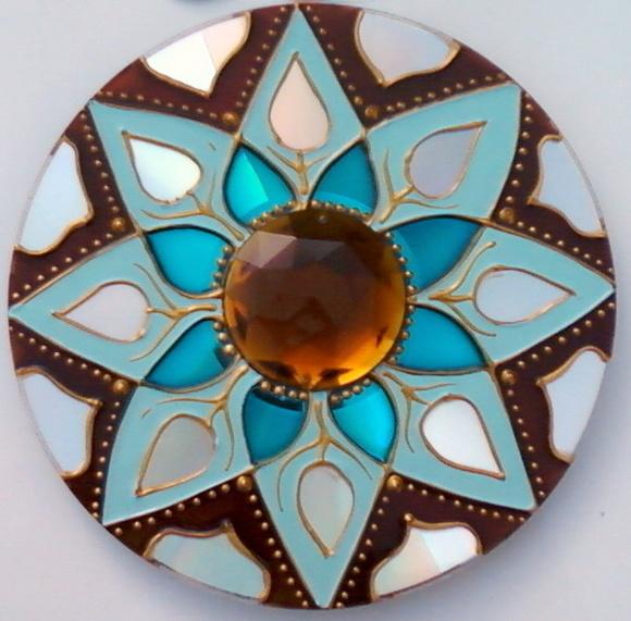Mandala Azul Celeste e Marrom em Cd Reciclado