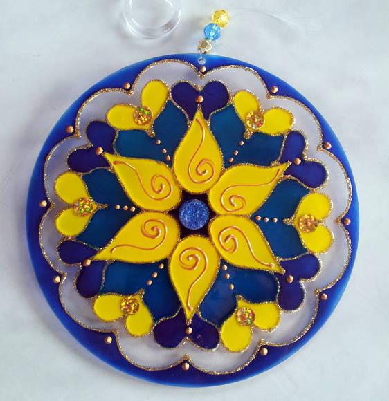 Mandala Azul e Amarela 15cm