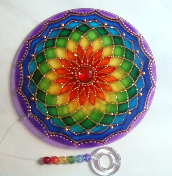 Mandala Arco Íris em Vidro de 30cm