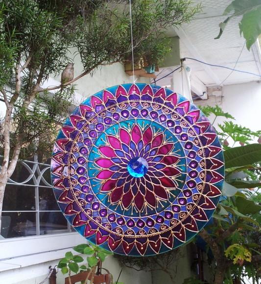 Mandala Azul e Violeta em Vidro de 40cm