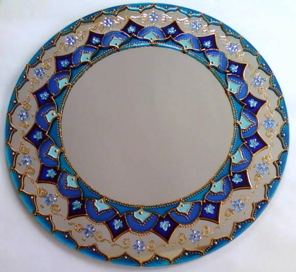 Mandala Azul em Espelho 30cm - Modelo 1