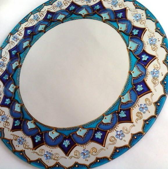 Mandala Azul em Espelho 30cm - Modelo 1