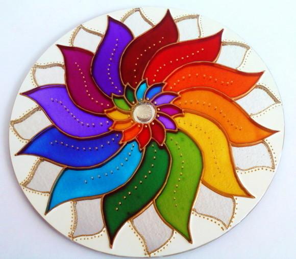 Mandala Colorida em Espelho 30cm