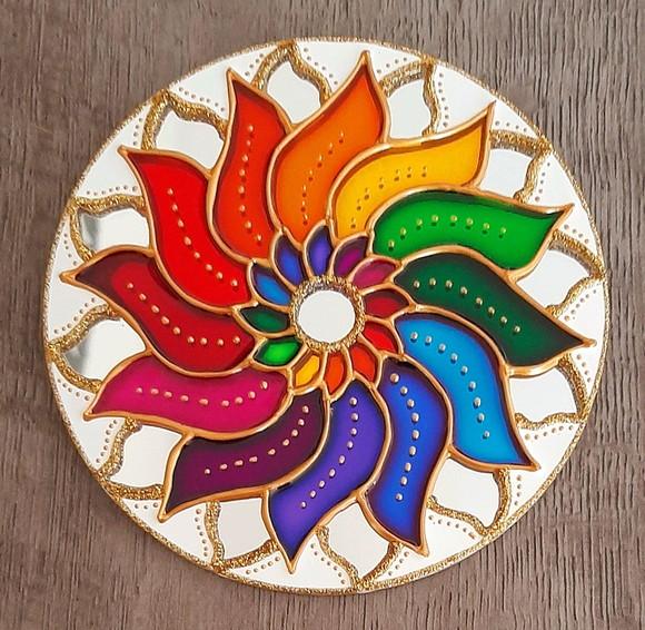 Mandala Colorida em Espelho de 12cm