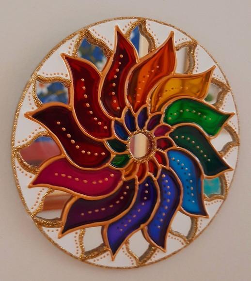 Mandala Colorida em Espelho de 12cm