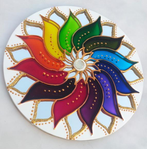 Mandala Colorida em Espelho de 15cm