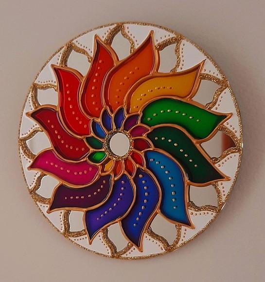 Mandala Colorida em Espelho de 12cm
