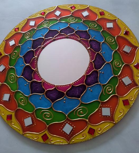 Mandala Colorida Energética 30cm Espelho