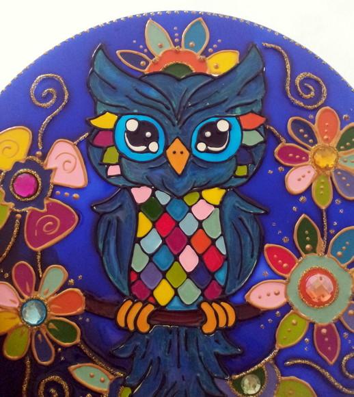 Mandala Coruja 20cm Vidro
