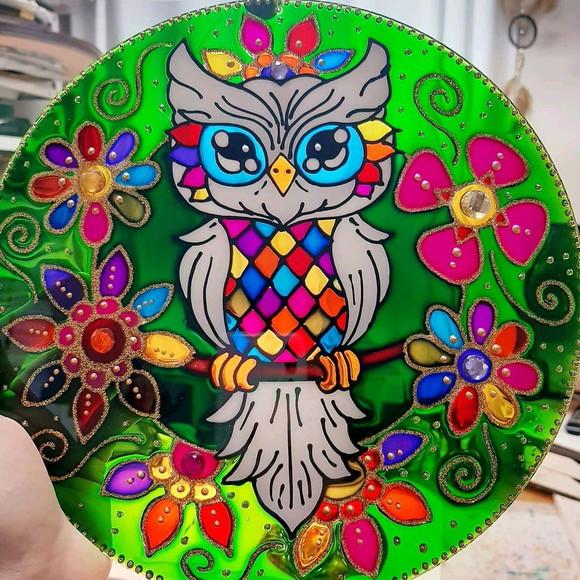 Mandala Coruja em Vidro de 25cm