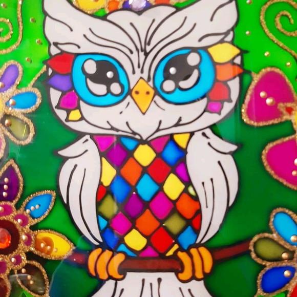 Mandala Coruja em Vidro de 25cm