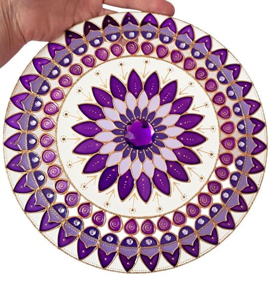 Mandala Decorativa em Vidro 25cm de Parede Azul Rosa Violeta