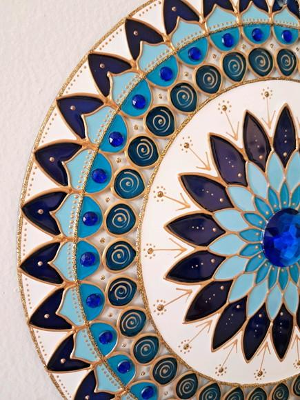 Mandala Decorativa de Parede Azul Turquesa Vidro 25cm