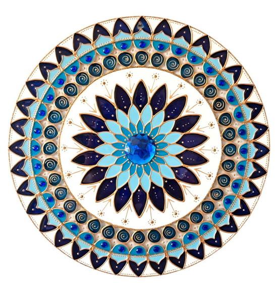Mandala Decorativa em Vidro 25cm de Parede Azul Rosa Violeta