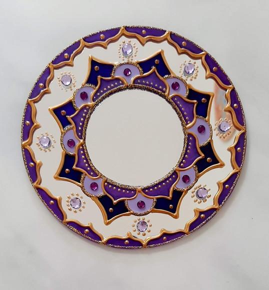 Mandala Decorativa Violeta em Espelho de 15cm