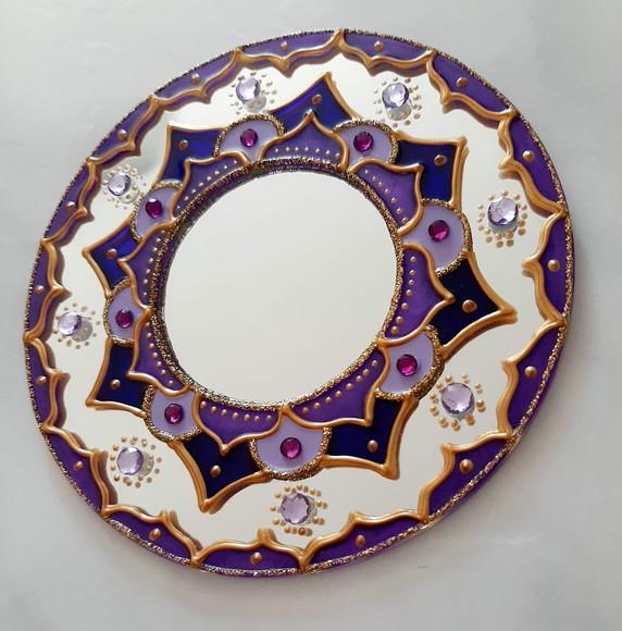 Mandala Decorativa Violeta em Espelho de 15cm