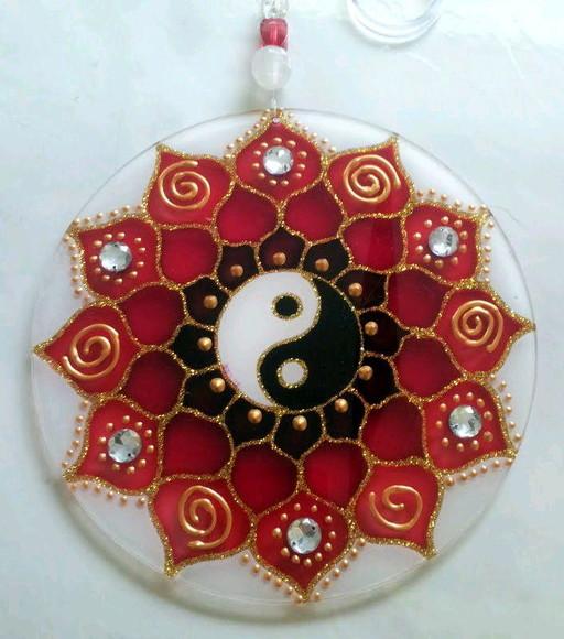 Mandala Decorativa Vitral Yin Yang12cm