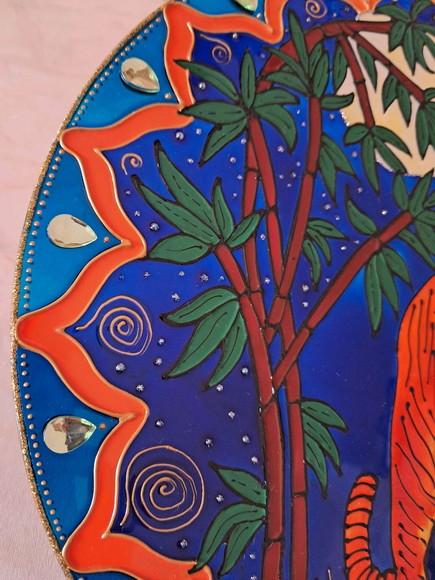 Mandala Decorativa Vitral Tigre na Floresta 30cm