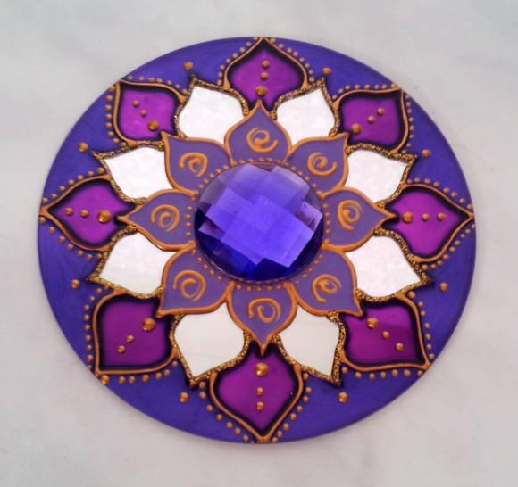 Mandala em Cd Reciclado Azul e Violeta