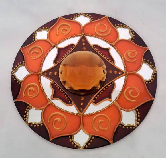 Mandala em Cd Reciclado Laranja e Marrom