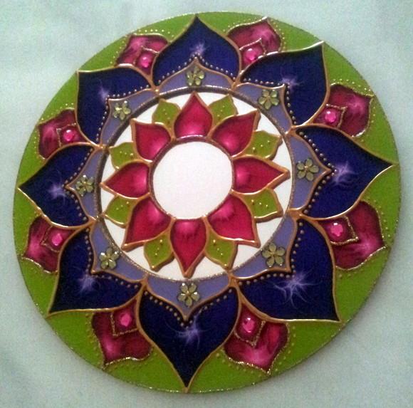 Mandala Espelho Decorado Violeta e Rosa 15cm