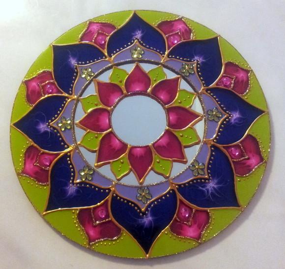 Mandala Espelho Decorado Violeta e Rosa 15cm