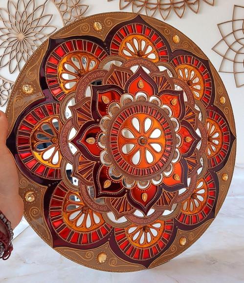 Mandala Espelho Marrom Laranja 40cm