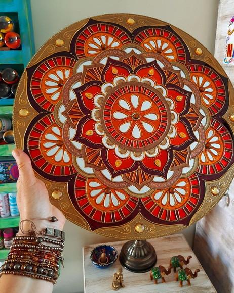 Mandala Espelho Marrom Laranja 40cm