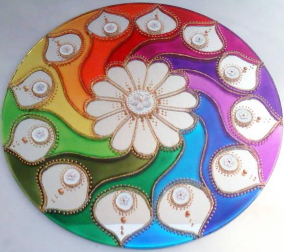 Mandala Felicidade em Espelho de 25cm