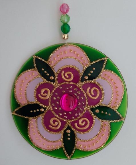 Mandala Flor Rosa em Acrílico de 12cm