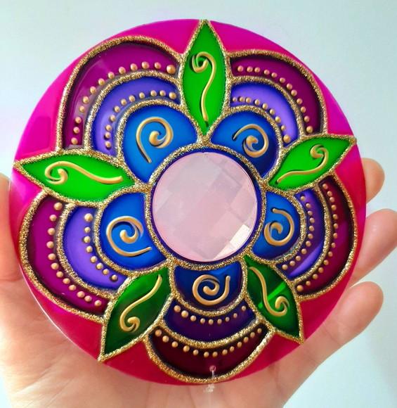 Mandala Flor Pedra Rosa 12cm