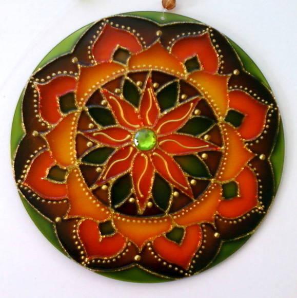 Mandala Laranja Verde e Marrom 15cm