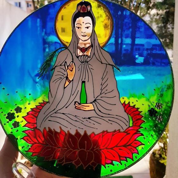 Mandala Kuan Yin em Vidro de 20cm